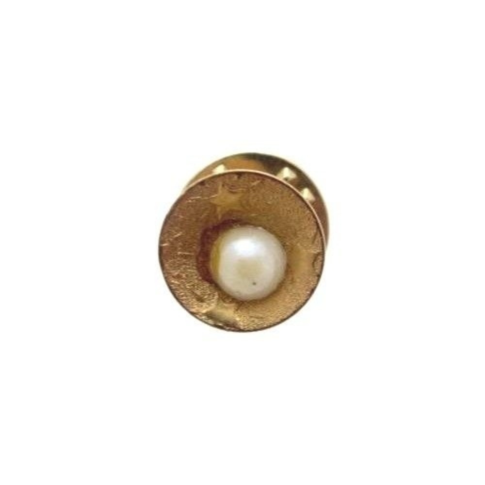 VINTAGE MEN'S GOLD TONED FAUX PEARL ACCENT STAR DESIGN IN CIRCLE TIE‎ TAC PIN